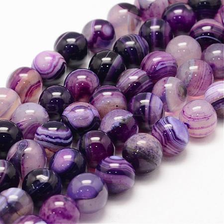 Natural Striped Agate/Banded Agate Bead Strands G-K155-A-12mm-11-1