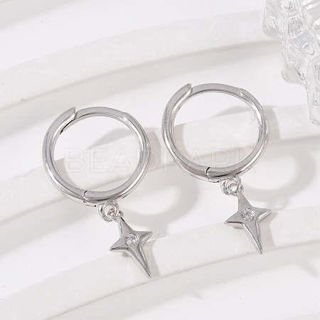 Star 925 Sterling Silver Micro Pave Clear Cubic Zirconia Hoop Earrings for Women EJEW-G427-03P-1