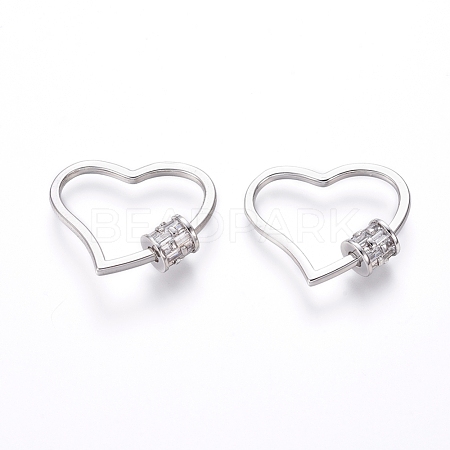 Brass Micro Pave Cubic Zirconia Screw Carabiner Lock Charms ZIRC-I031-06P-1