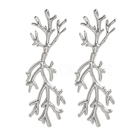 304 Stainless Steel Tree Branch Stud Earrings EJEW-D281-32S-1