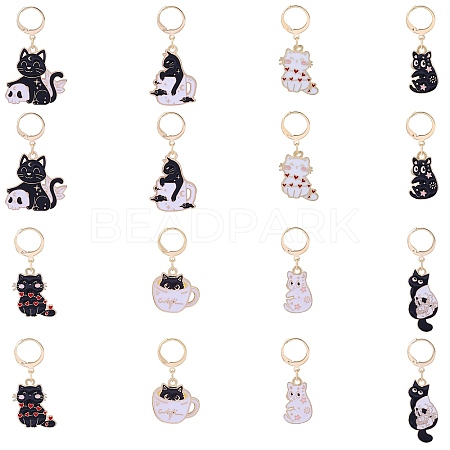 Alloy Enamel Cat Pendant Locking Stitch Markers HJEW-SW00038-1