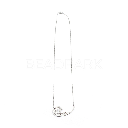 201 Stainless Steel Simple Sea Wave Pendants Necklace for Women NJEW-TAC0004-03-1