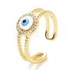 Enamel Evil Eye Open Cuff Ring with Clear Cubic Zirconia RJEW-A007-04LG-2