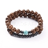 Unisex Wood Beads Stretch Bracelet Sets BJEW-JB04966-05-1