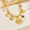 304 Stainless Steel Resin & Plastic Pearl Sun Pendant Bib Necklaces NJEW-H073-01G-3