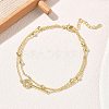Brass Micro Pave Clear Cubic Zirconia Key Link 2-Strand Bracelets KK-CBA6980-20G-1
