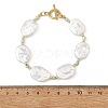 Natural Baroque Keshi Pearl Oval & Natural Larimar & Brass Beaded Bracelets BJEW-JB14338-4