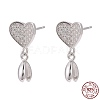 Rhodium Plated 925 Sterling Silver Stud Earring Findings STER-F048-27P-1
