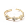 Clear Cubic Zirconia Cross Open Cuff Ring RJEW-I094-11G-2