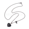2Pcs 2 Style Natural Black Stone & Opalite Heart Pendant Necklaces Set NJEW-JN04437-5