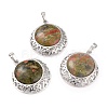 Natural Unakite Pendants with Hollow Platinum Brass Findings G-P448-A09-P-1