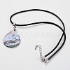 Teardrop Waxed Cord Natural Paua Shell Pendant Necklaces and Earrings Jewelry Sets SJEW-M088-02-2