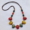 Ethnic Style Oval Porcelain Beaded Bib Necklaces with Imitation Leather Cord FS-WGD6870-02-3