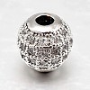 Round Brass Micro Pave Cubic Zirconia Beads X-ZIRC-N016-01P-10mm-1