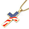 Independence Day Alloy Enamel American Flag Cross Pendant Necklaces for Men FS-WG51290-01-2