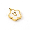 Golden Tone Stainless Steel Pave White Shell Letter Flower Charms PW-WGC5230-21-1