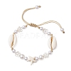 Adjustable Natural Cowrie Shell & ABS Plastic Imtation Pearl Beaded Braided Bead Bracelets for Women BJEW-JB11870-2