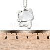 304 Stainless Steel Pave Natural White Shell Cute Cat Shaped Pendant Necklaces for Women NJEW-F339-01P-3
