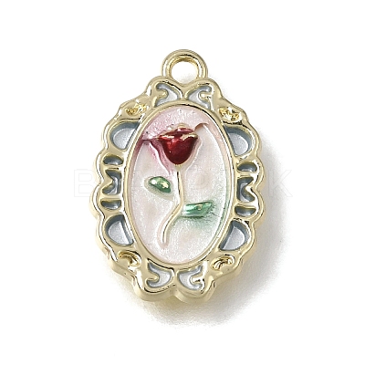 Brass with Red Enamel Pendants KK-CBAE379-23LG-1