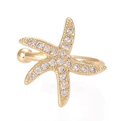 Brass Micro Pave Clear Cubic Zirconia Cuff Earrings EJEW-M195-08G-1