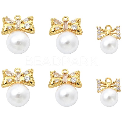 6Pcs 3 Styles Brass Plastic Pearl Pendants KK-CJ0005-53-1