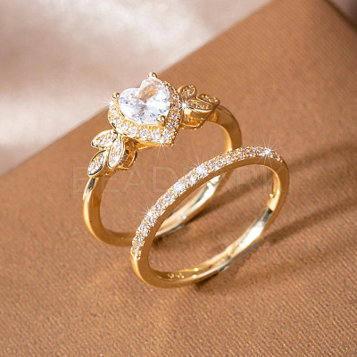 Alloy Micro Pave Cubic Zirconia Finger Rings Sets for Women FS-WGC007F-02-1