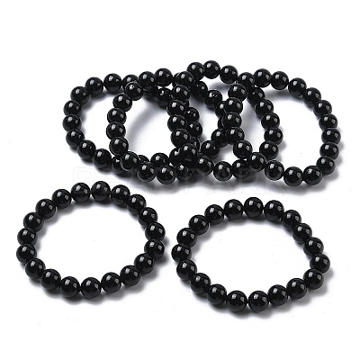 Natural Tourmaline Round Beads Stretch Bracelets for Women BJEW-Z158-03E-02-1