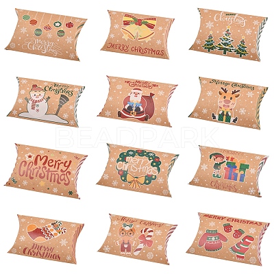 24Pcs 12 Styles Christmas Theme Cardboard Candy Pillow Boxes CON-FS0001-12-1