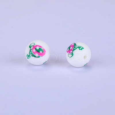 Printed Round with Egg Pattern Silicone Focal Beads LS-SI-JX0056A-148-1