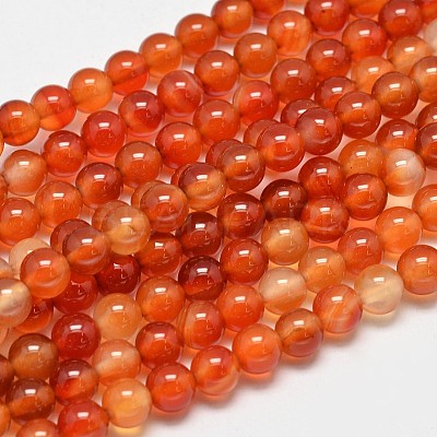 Round Natural Red Agate Bead Strands G-M257-6mm-26-1