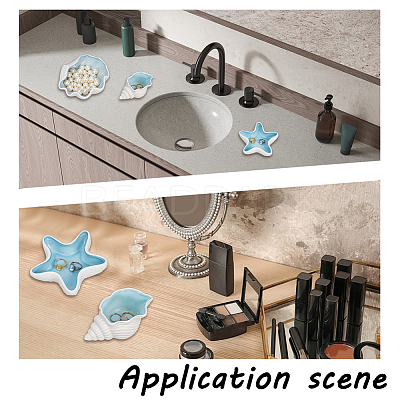 3Pcs 3 Styles Ocean-themed Ceramic Jewelry Plate AJEW-NB0007-92-1