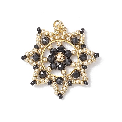 Glass Seed Beaded Snowflake Pendants PALLOY-MZ00953-01-1