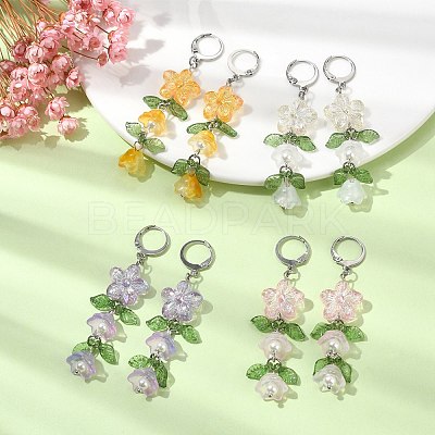 Flower of Life Glass & Acrylic Dangle Leverback Earrings EJEW-JE05558-1