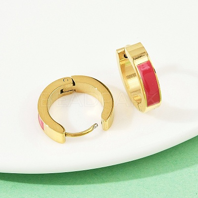 304 Stainless Steel Enamel Hoop Earrings EJEW-K268-19G-01-1