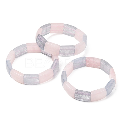 Rectangle Natural Rose Quaretz & Dyed White Jade Imitation Aquamarine Beaded Stretch Bracelets for Women Men GG-CBA9ACE-C05-1