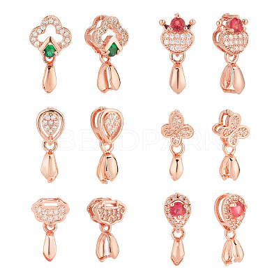 12Pcs 6 Style Long-Lasting Plated Brass Micro Pave Cubic Zirconia Ice Pick Pinch Bails ZIRC-NB0002-04-1