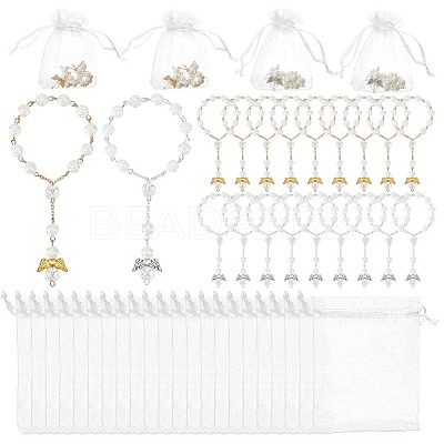 28Pcs 2 Styles Angel with Flower Plastic Imitation Pearl Charm Bracelets BJEW-GO0001-40-1