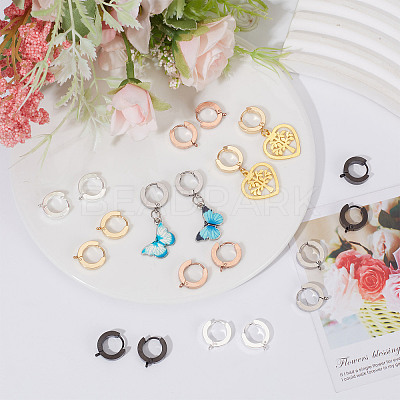 20Pcs 5 Style Stainless Steel Huggie Hoop Earrings Findings STAS-SC0004-51-1