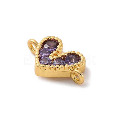 Brass Micro Pave Cubic Zirconia Heart Connector Charms KK-F894-03G-02-1