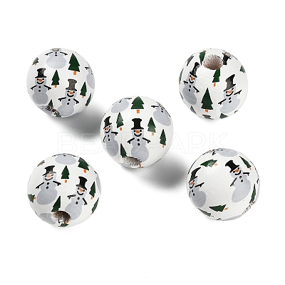 Christmas Printed Schima Wood European Beads WOOD-G024-02B-1