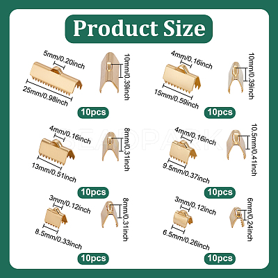 60Pcs 6 Styles 304 Stainless Steel Ribbon Crimp Ends STAS-UN0063-91G-1