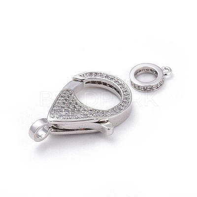 Brass Micro Pave Cubic Zirconia Lobster Claw Clasps ZIRC-F110-01B-P-1