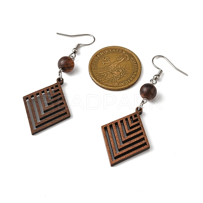 6 Pairs 6 Styles Natural Walnut Wood Dangle Earrings for Women EJEW-JE06101-1
