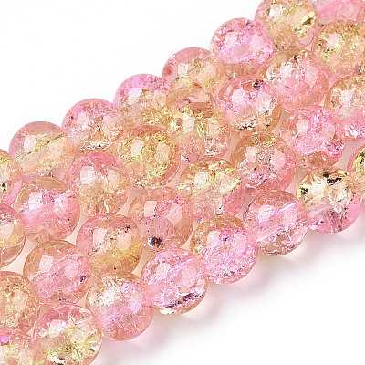 1Strand Two Tone Transparent Crackle Glass Round Beads Strands X-CCG-Q002-8mm-03-1