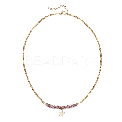 Electroplate Glass Faceted Rondelle Beaded Alloy Pendant 304 Stainless Steel Curb Chain Necklaces for Women NJEW-JN05764-04-1