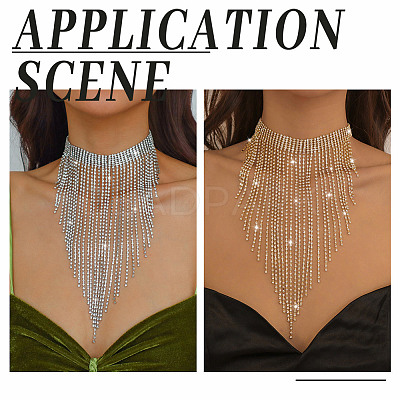 1Pc Iron Rhinestone Tennis Chains Bib Necklace NJEW-FG0001-11B-1