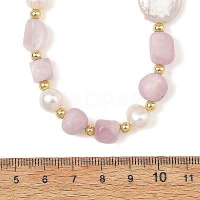 Natural Kunzite Nuggets & Natural Cultured Freshwater Pearl & Keshi Pearl Coin Beaded Bracelets NJEW-JN06574-01-1