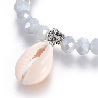 Cowrie Shell Pendant Stretch Bracelets BJEW-JB04057-04-1