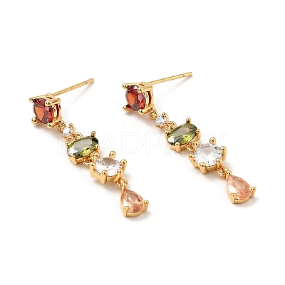 Colorful Cubic Zirconia Chain Dangle Stud Earrings X-EJEW-G297-10G-1