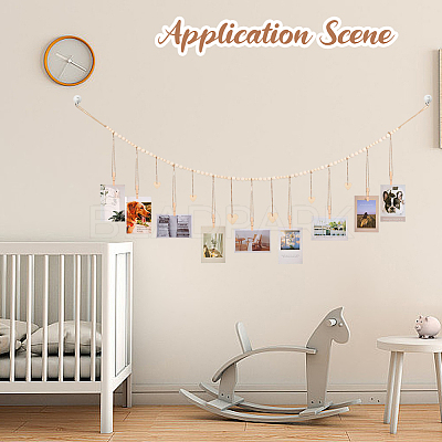 Wall Hanging Photo Display with Wooden Beads Garland AJEW-WH20011-54E-1